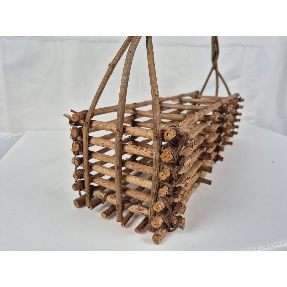 Large Vintage Rustic Twig Wood Basket Trug Primitive Farmhouse‎ Cabin Decor